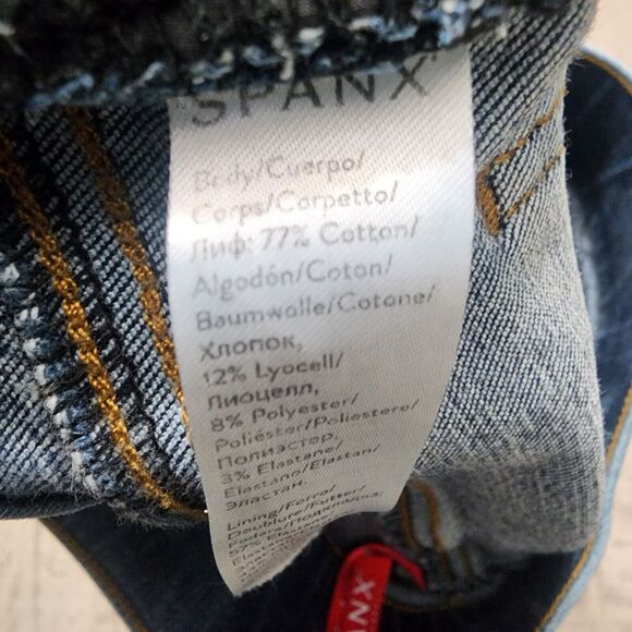 Spanx Distressed Ankle Skinny Jeans Women's M High Rise Stretch‎ Denim Raw Hem - Picture 9 of 12